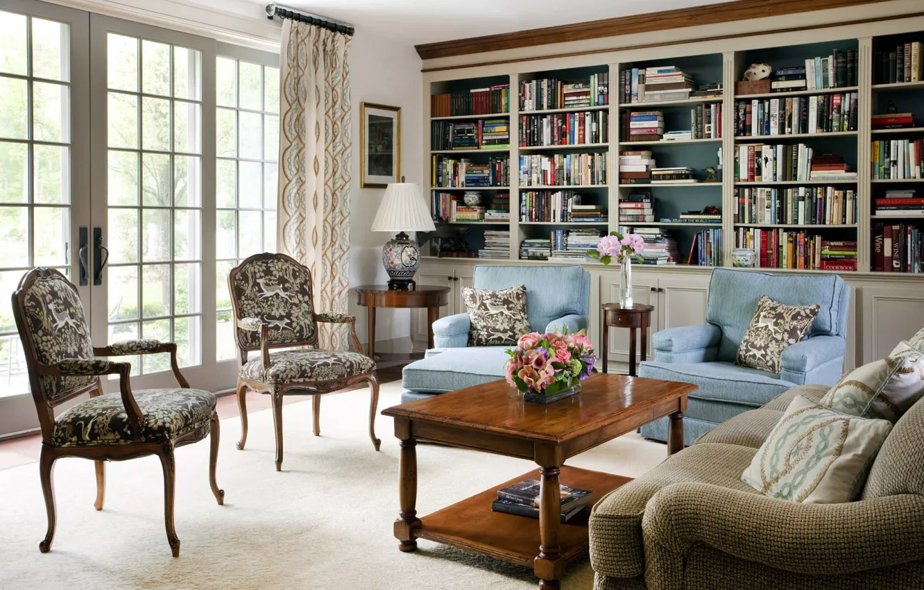 Photo wallpaper interior, library, living room