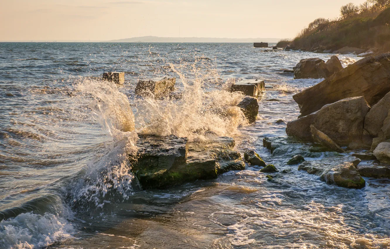 Photo wallpaper sea, stones, dawn, Crimea