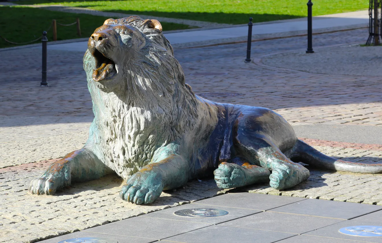 Photo wallpaper lion, street, Monument, statua