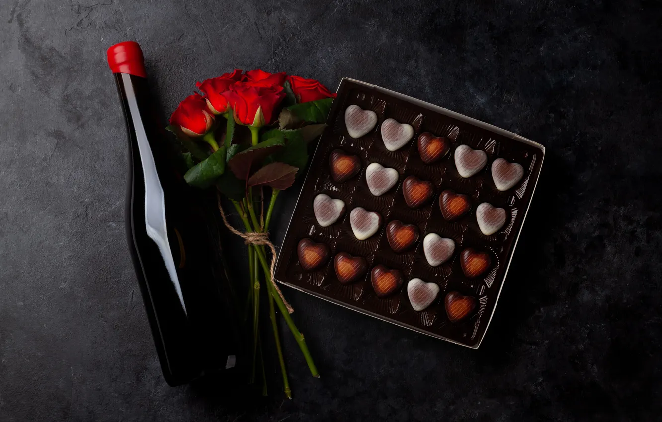 Photo wallpaper love, flowers, gift, romance, chocolate, roses, love, Valentine's day