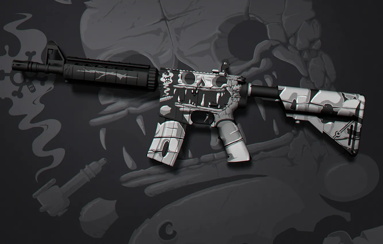 Photo wallpaper jaw, skull, tube, paint, cs go, Workshop, M4A4, custom paint job