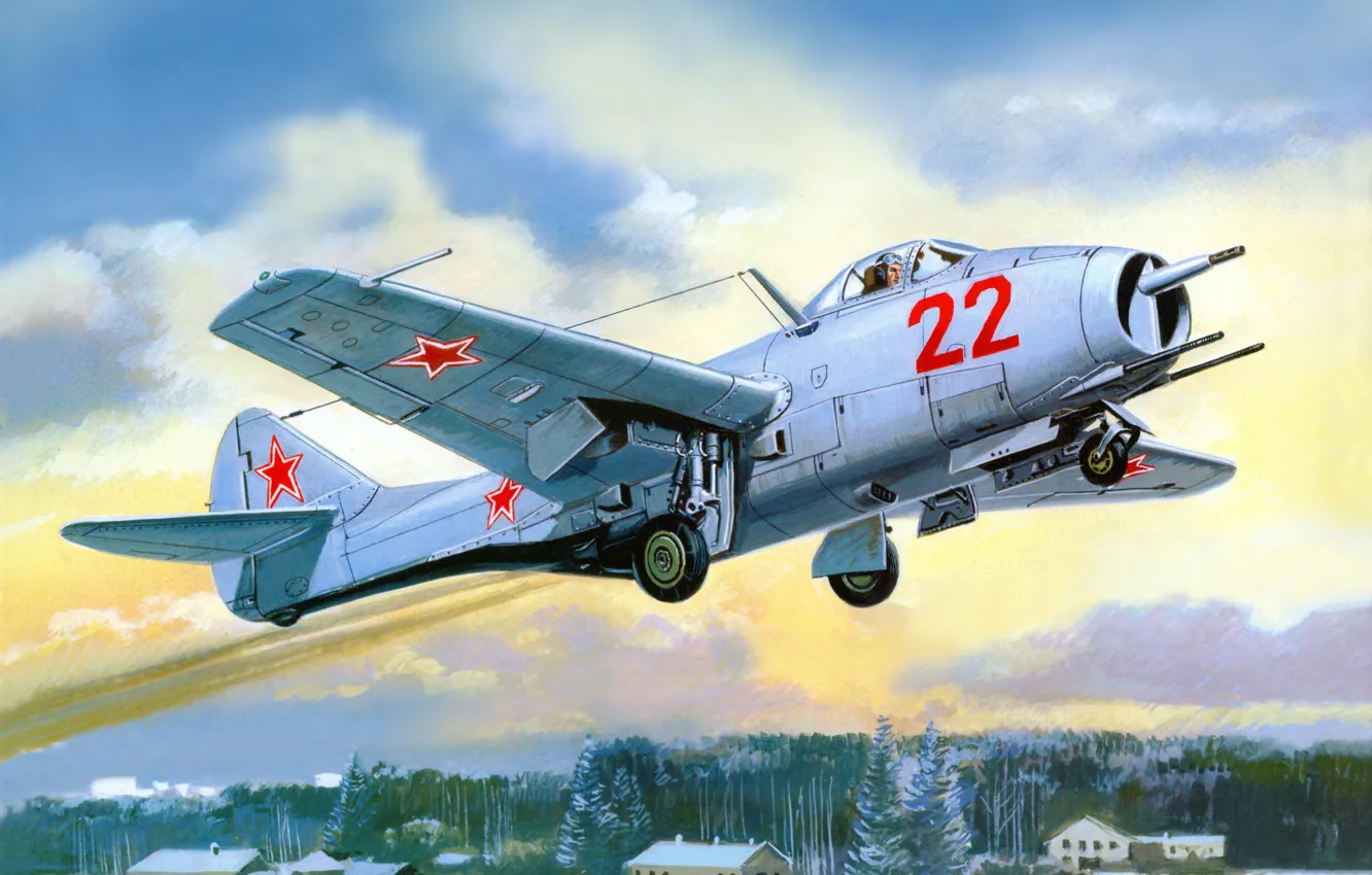Photo wallpaper Fighter, Art, Soviet, First, The MiG-9, Fargo, Turbojet