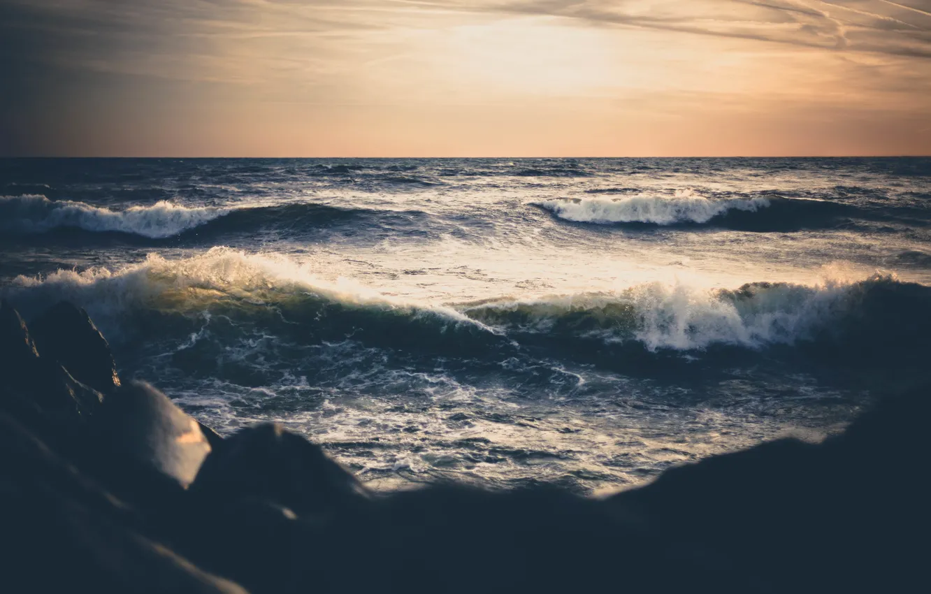 Photo wallpaper sea, wave, horizon