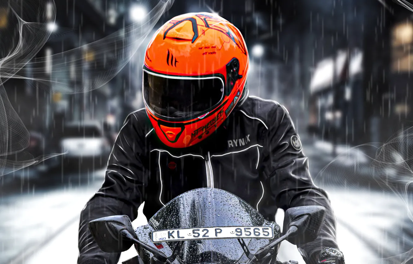 Photo wallpaper Yamaha, pearls, bikes, Orange Helmet Biker