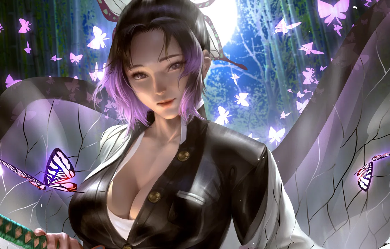 Photo wallpaper girl, butterfly, Demon Slayer Kimetsu no Yaiba, The Blade Cleaves Demons, Shinobu Kochou