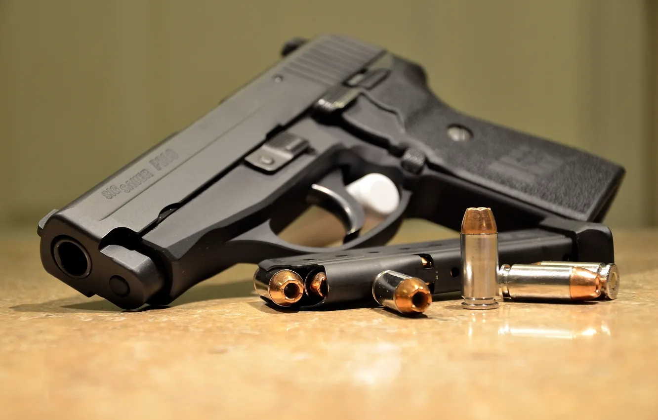 Photo wallpaper gun, cartridges, clip, semi-automatic, SIG-Sauer, P239