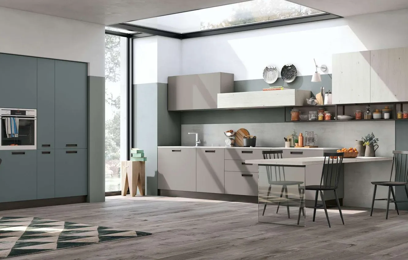 Photo wallpaper style, Villa, interior, Italy, kitchen, dining room, dining area, Italian design