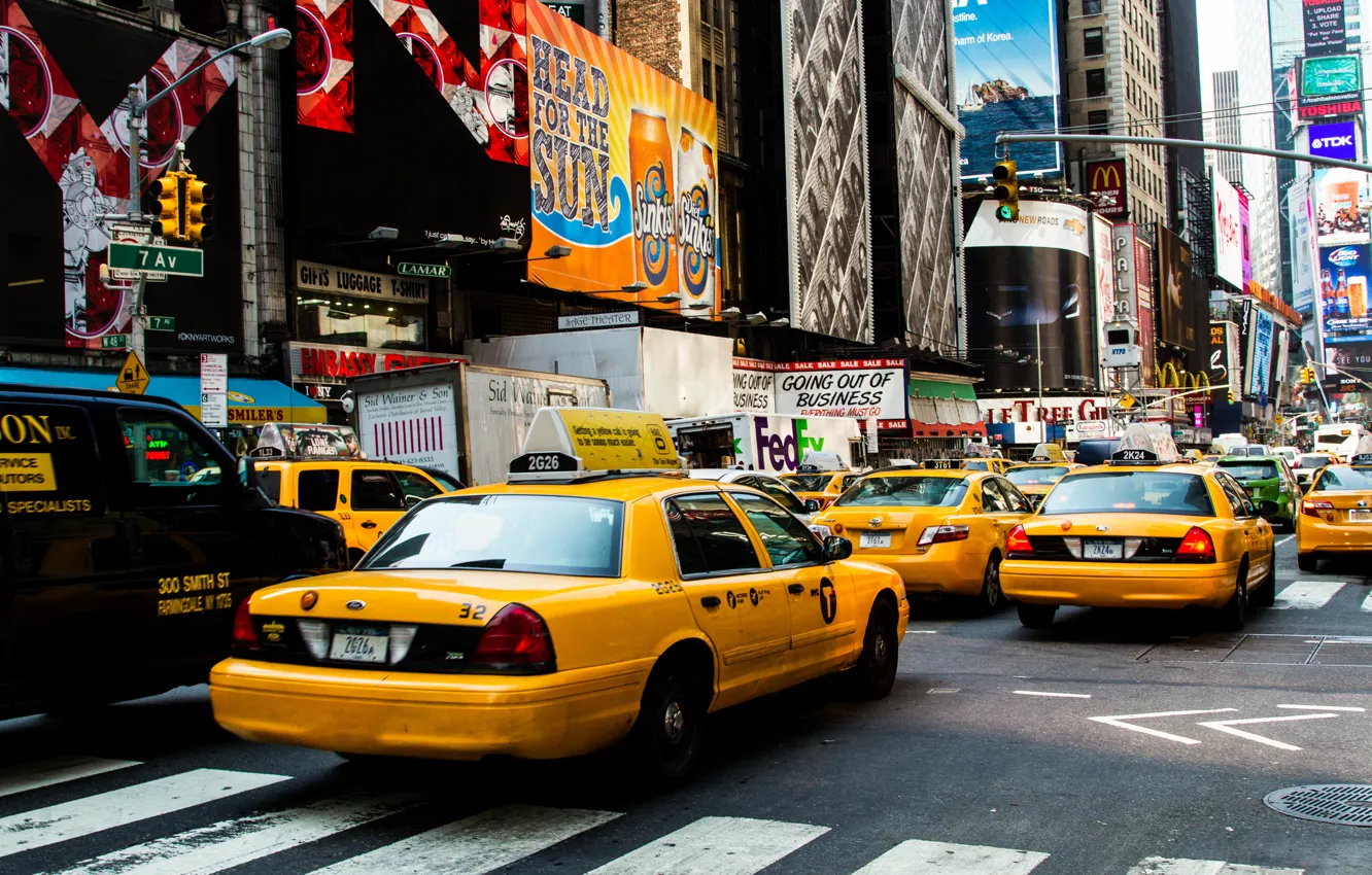 Photo wallpaper USA, United States, New York, Manhattan, street, Yellow, screen, America