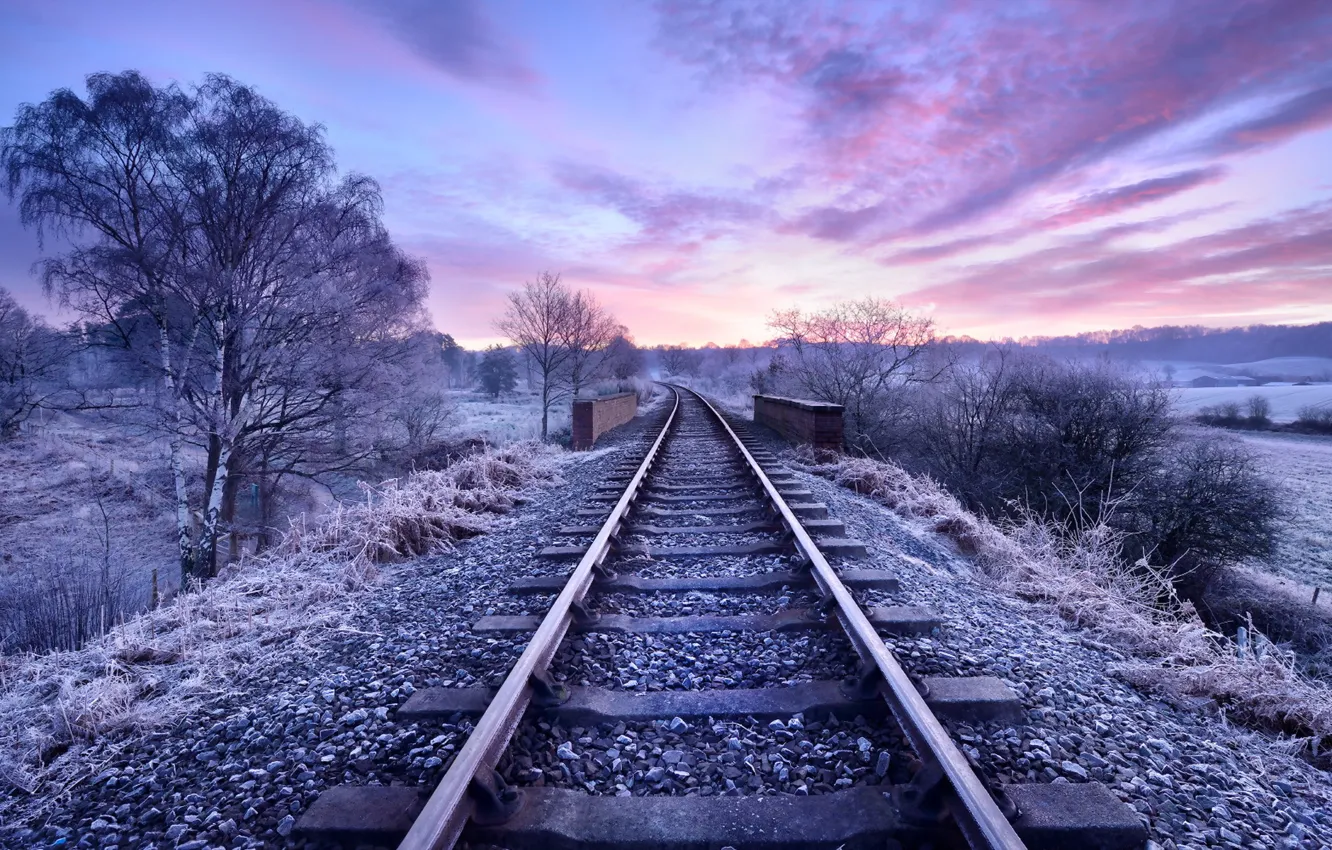 Photo wallpaper light, landscape, railroad