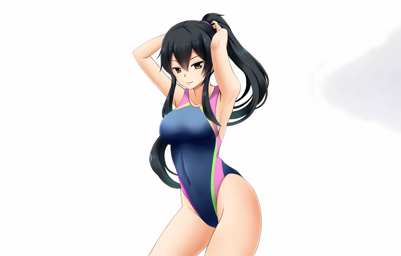 Photo wallpaper girl, sexy, long hair, brown eyes, boobs, anime, beautiful, pretty