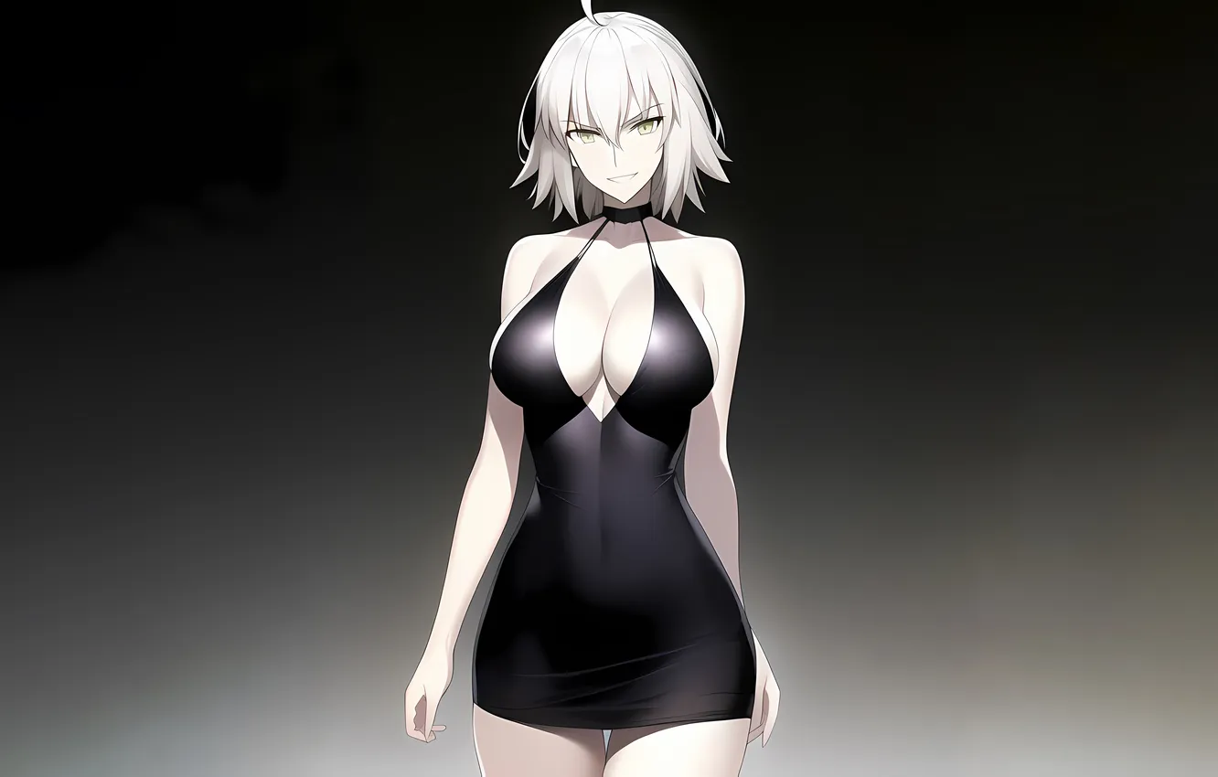 Photo wallpaper girl, sexy, cleavage, dress, boobs, anime, beautiful, short hair