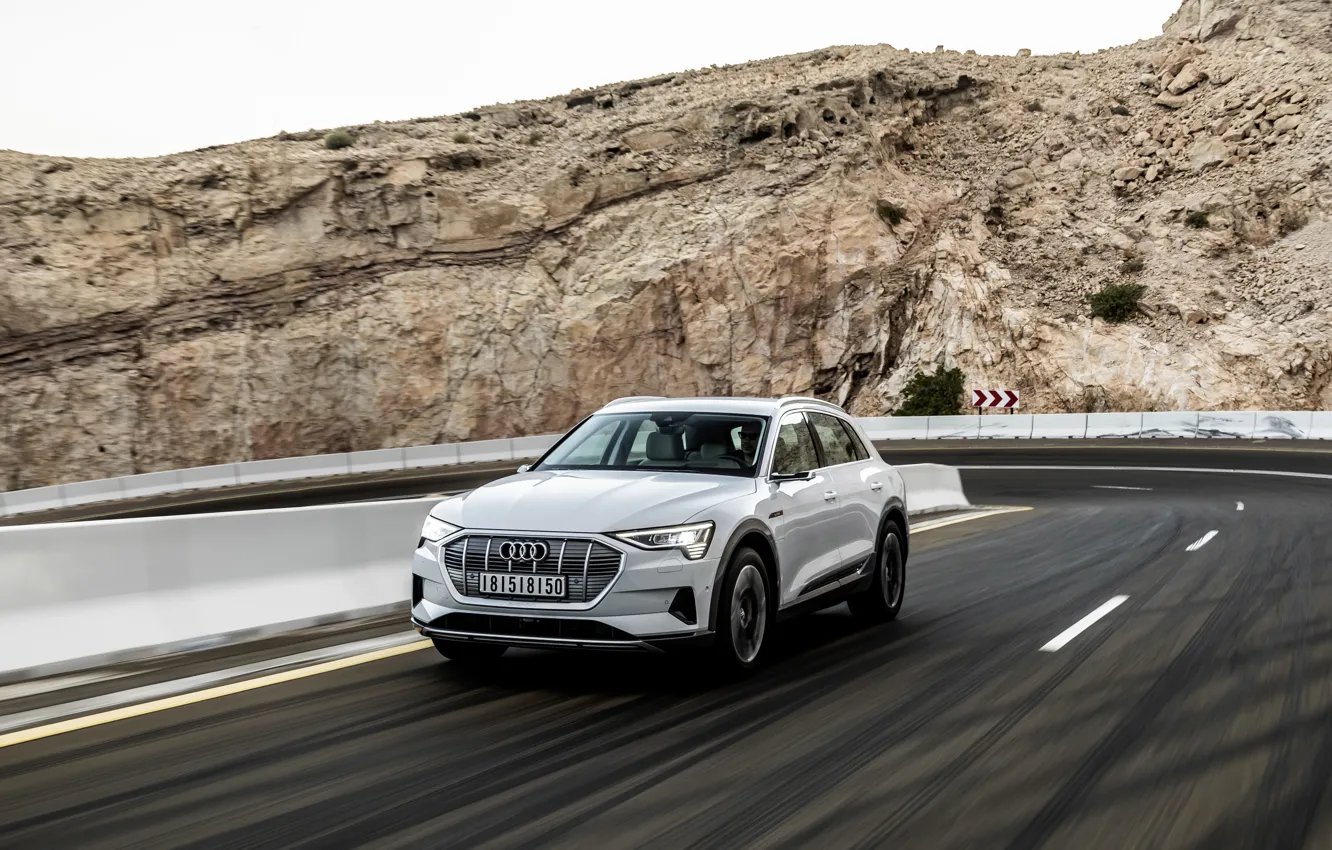 Photo wallpaper road, white, rock, Audi, E-Tron, 2019