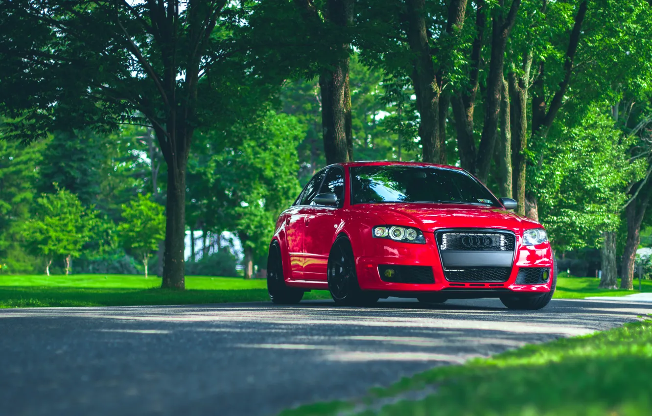 Photo wallpaper Audi, Audi, red, front, stance, RS4