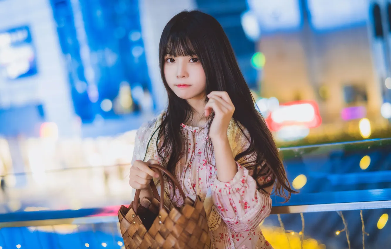 Photo wallpaper lights, woman, night, beautiful, model, pretty, asian, cute