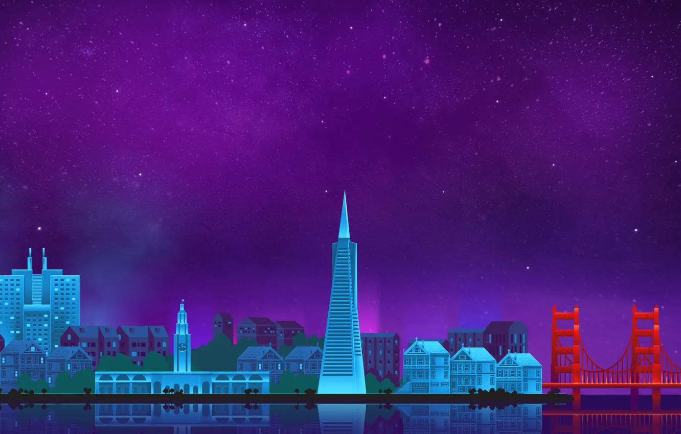 Photo wallpaper the sky, night, the city, minimalism, digital, art, San Francisco, Illustration