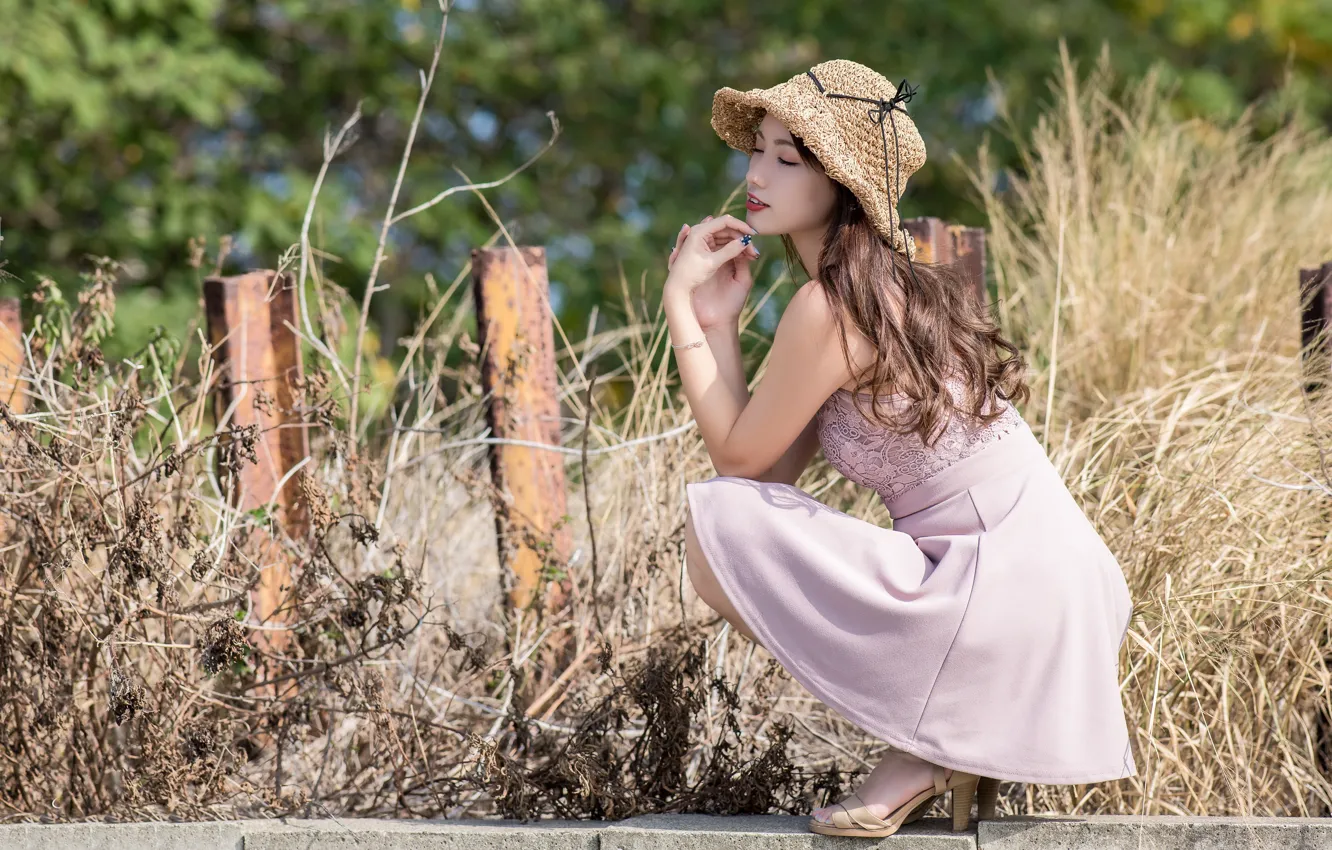 Photo wallpaper girl, hat, Asian