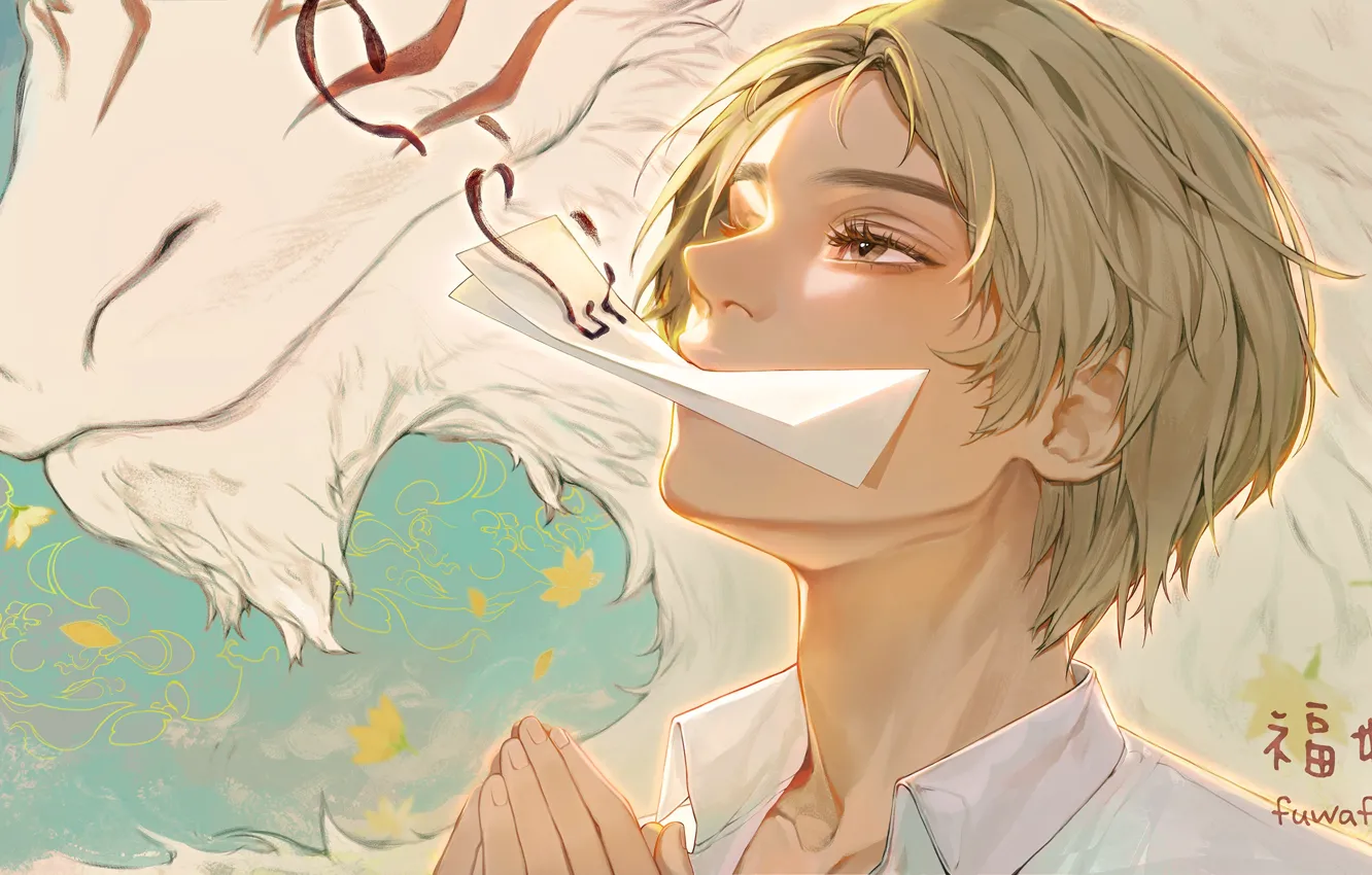 Photo wallpaper wolf, fantasy, guy, natsume yuujinchou, Madara, Takashi Natsume