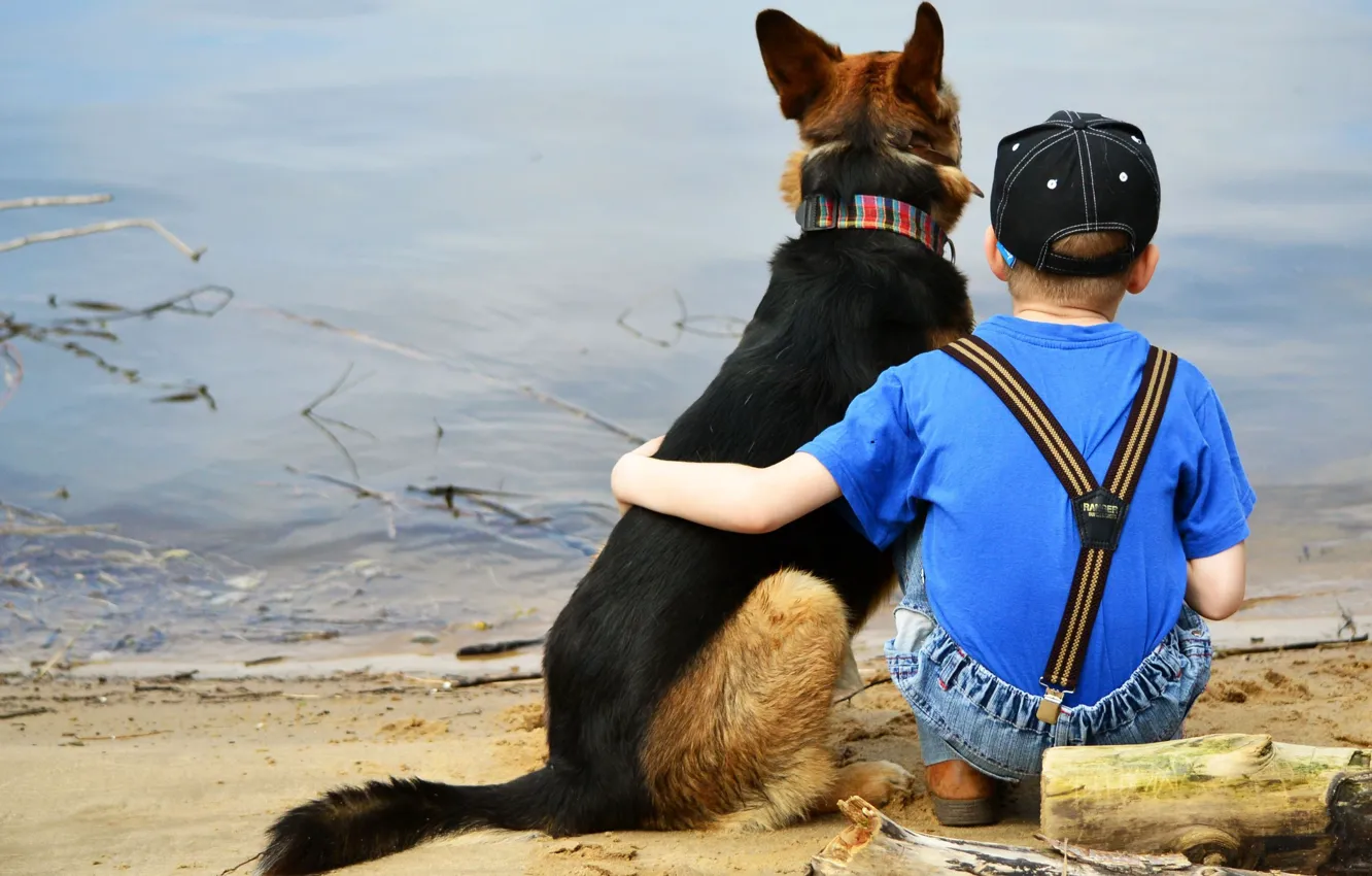 Photo wallpaper each, dog, boy