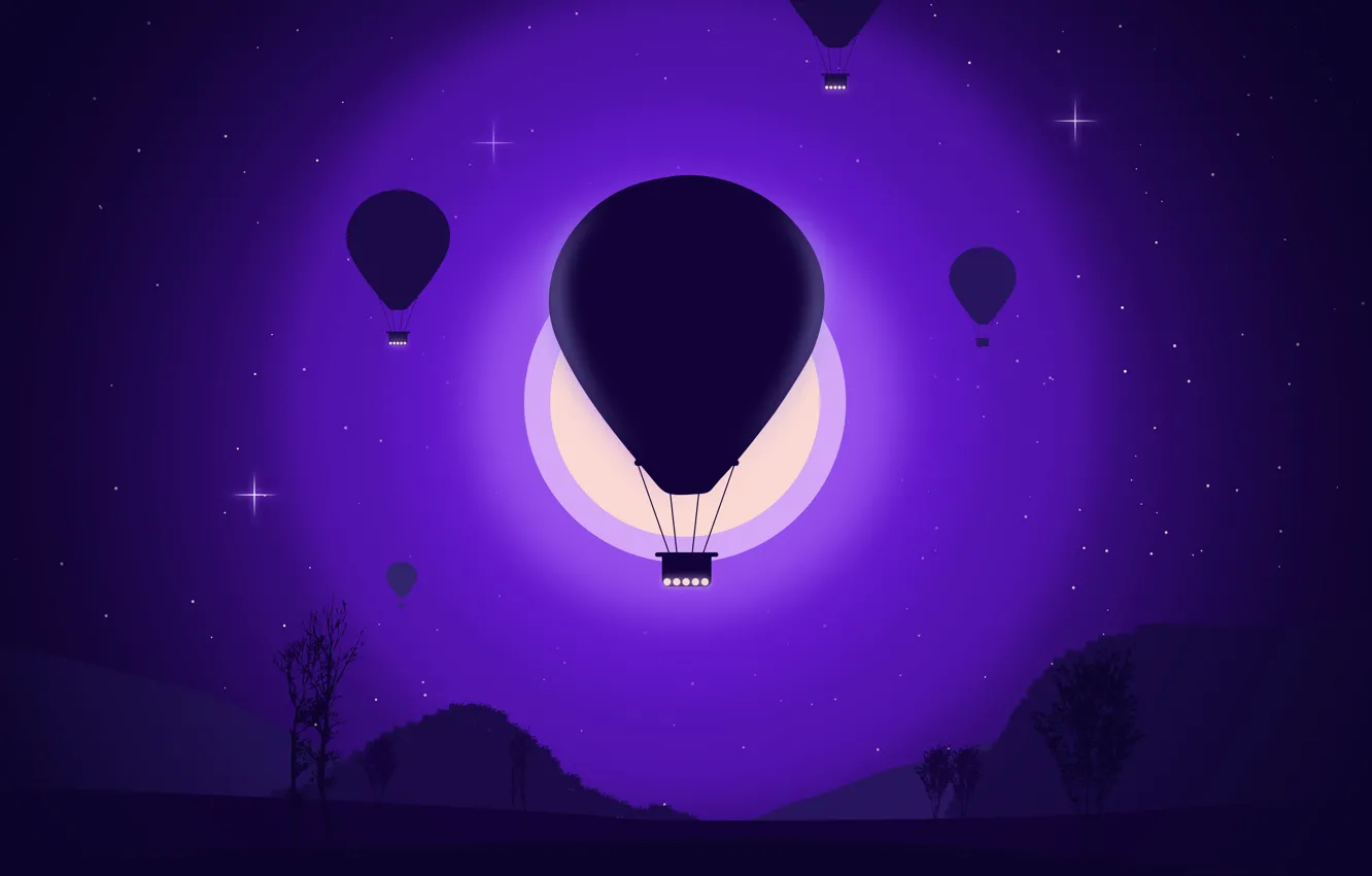 Photo wallpaper Purple, Night, Wallpaper, Air balloon