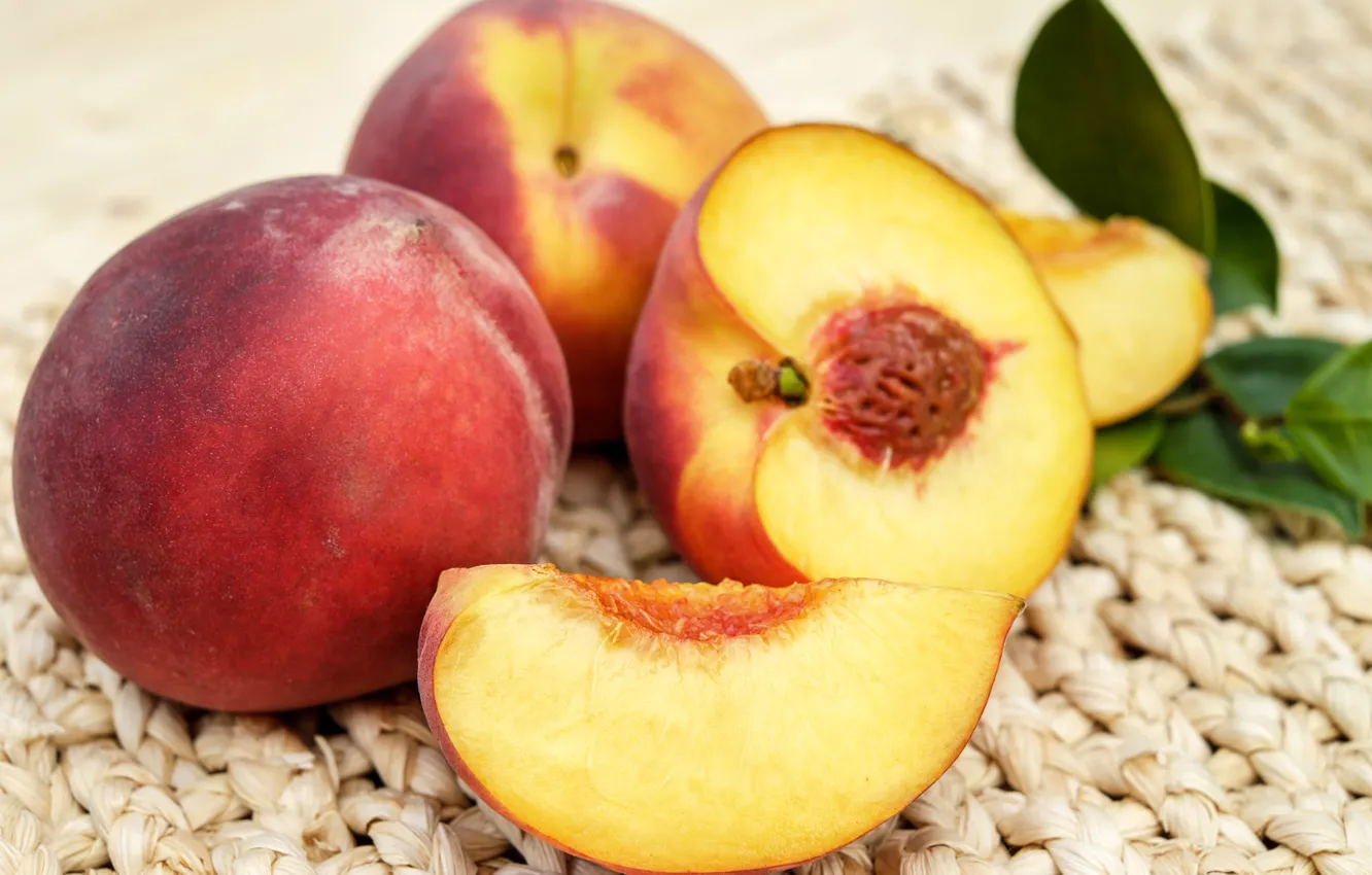 Photo wallpaper red, fruit, peaches, ripe, sweet