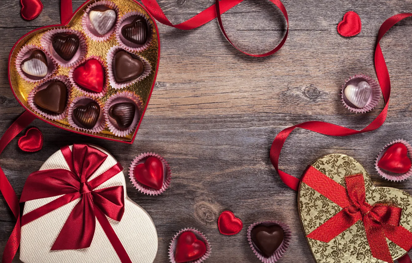 Photo wallpaper romance, chocolate, candy, tape, hearts, love, rose, heart