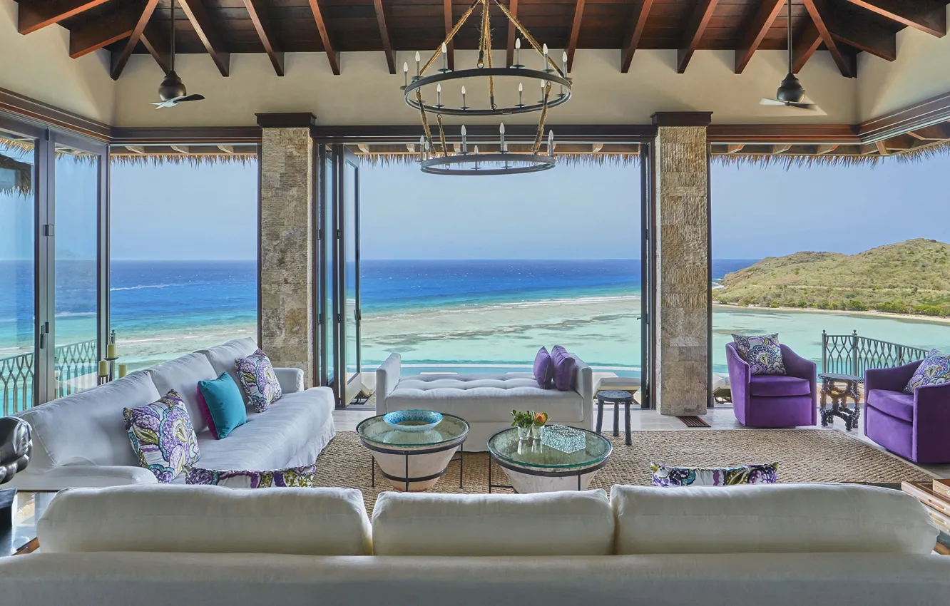 Photo wallpaper Villa, interior, living room, Virgin Islands, Villa Sea Breeze, ocean views, Oil Nut Bay, by …