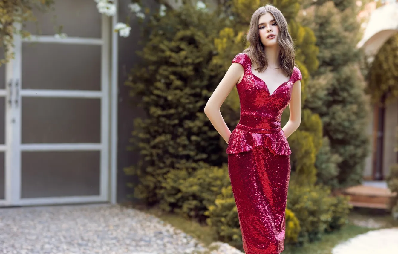 Photo wallpaper dress, woman, young, beautiful, model, long-haired