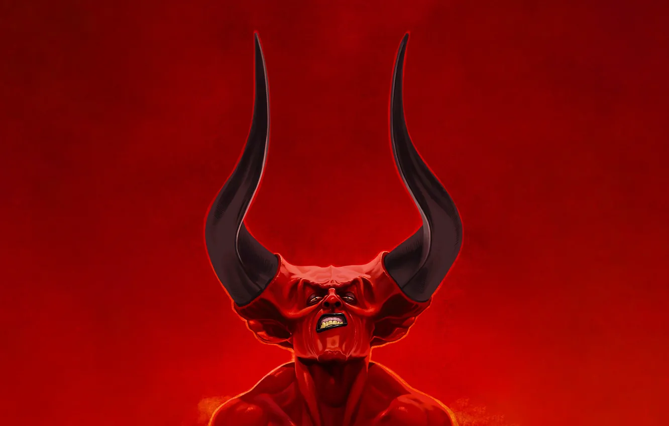 Photo wallpaper face, style, darkness, minimalism, the demon, horns, demon, Hell