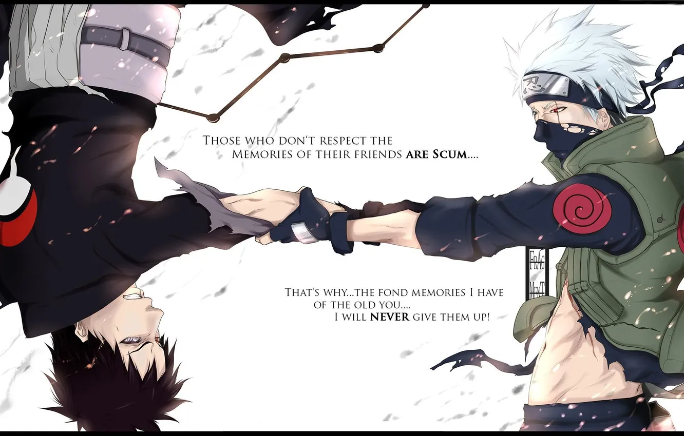 Photo wallpaper Naruto, Naruto, art, Hatake Kakashi, Hatake Kakashi, Obito Uchiha, anger