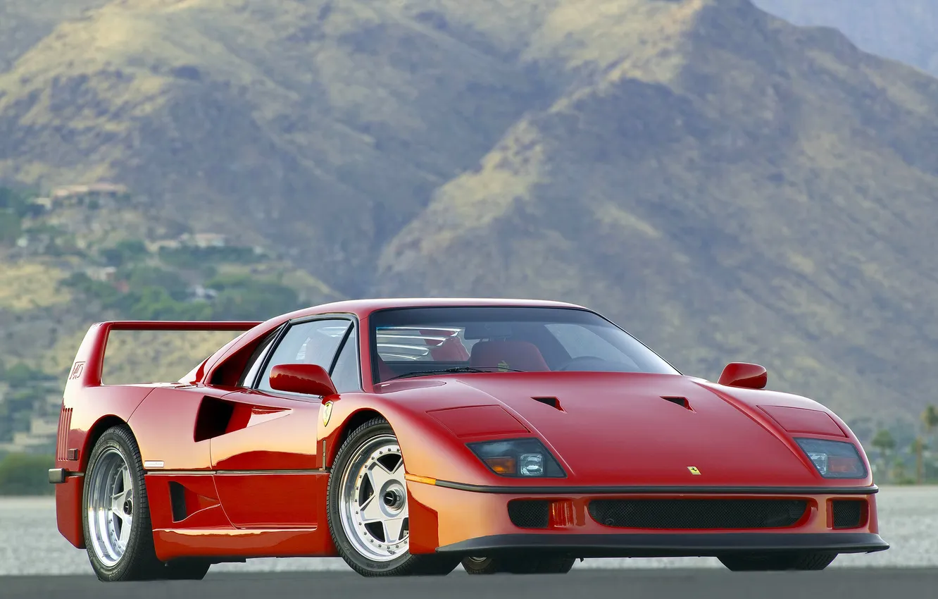 Photo wallpaper mountains, background, Ferrari, F40, Ferrari, Supercar