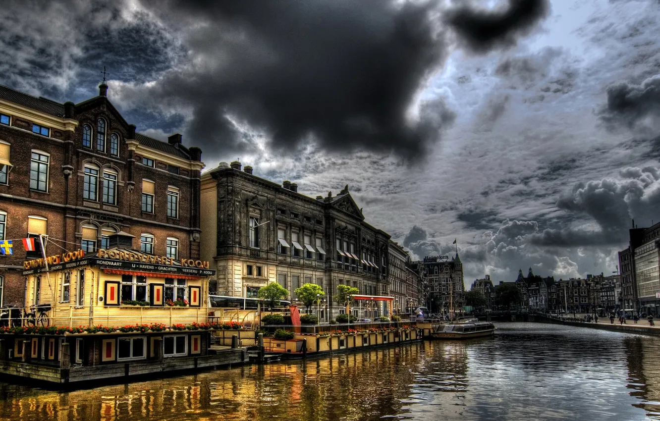 Photo wallpaper the sky, clouds, HDR, home, treatment, Amsterdam, Netherlands, water