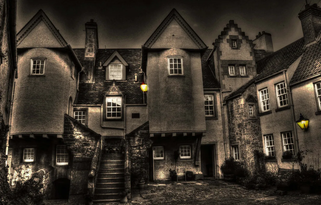 Photo wallpaper night, home, yard, lights, stage