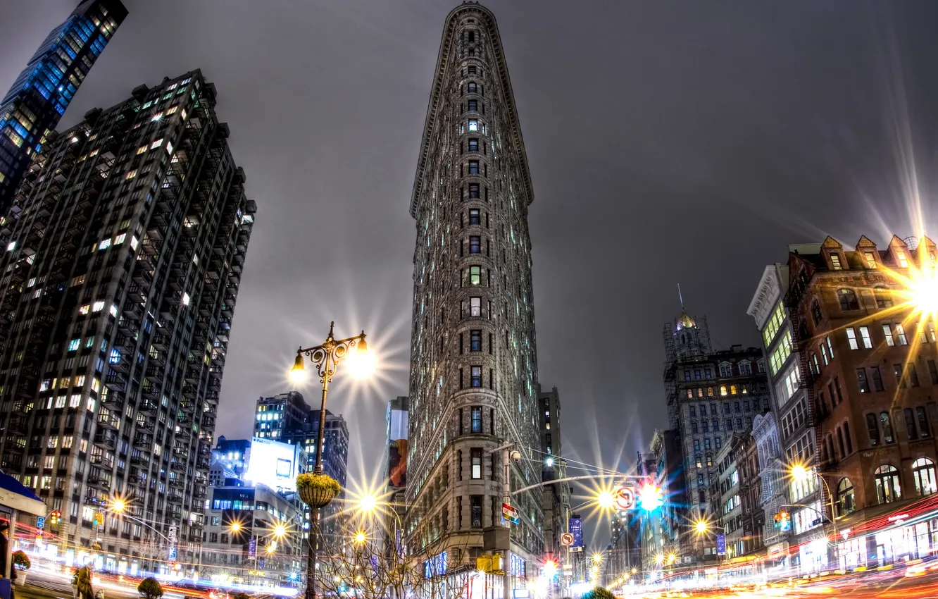 Photo wallpaper night, lights, New York, excerpt, USA, Manhattan, iron, Broadway