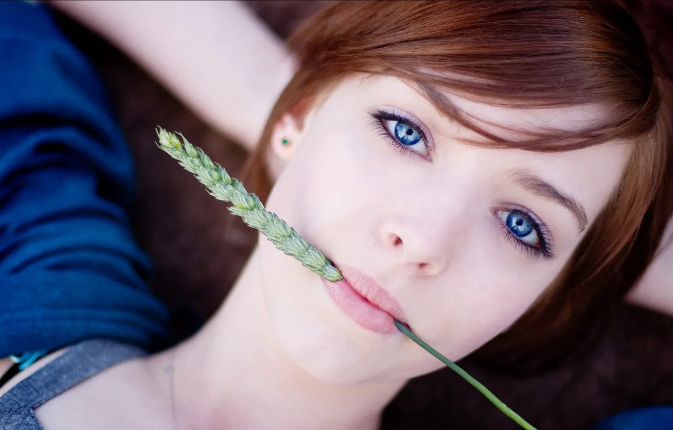 Photo wallpaper woman, blue eyes, beautiful, redhead, look