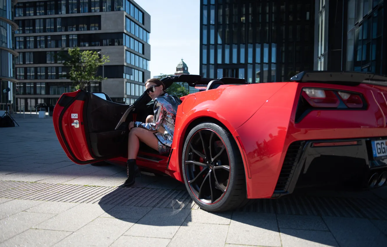 Photo wallpaper Corvette, Chevrolet, Girl, Red, ZR1