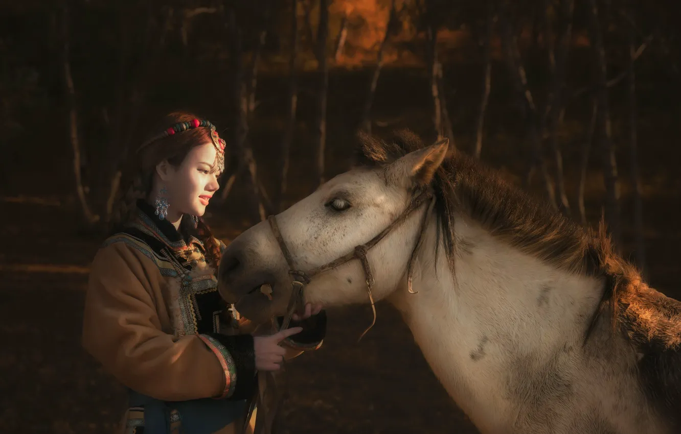 Photo wallpaper girl, nature, horse