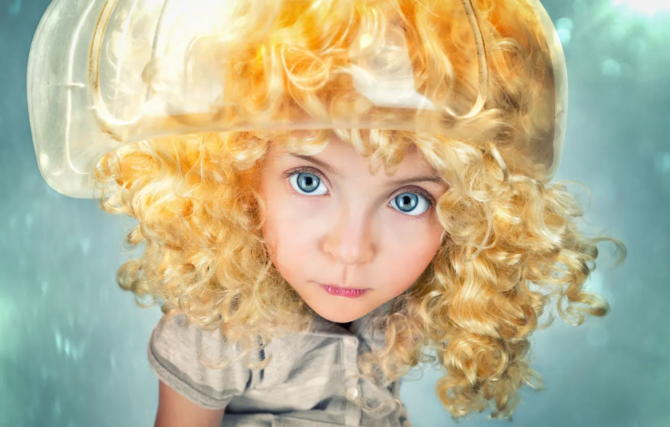 Photo wallpaper look, close-up, portrait, girl, grey eyes, blonde beauty, John Wilhelm
