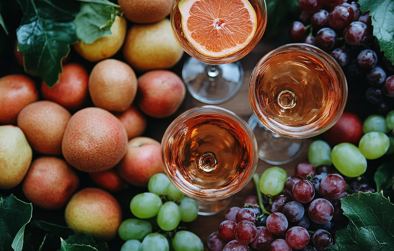 Photo wallpaper wine, glass, fruit, different, cuts, AI art, neural network