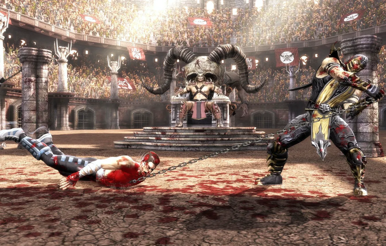 Photo wallpaper battle, Scorpio, Mortal Kombat, Scorpion, Johnny Cage, Idoni Cage, Shao Kahn, Shao Kahn