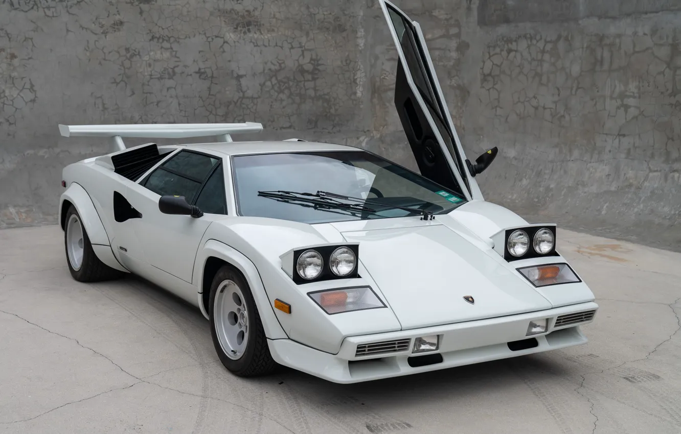 Photo wallpaper Lamborghini, white, supercar, Countach, Quattrovalvole, LP5000, Lamborghini Countach 5000QV