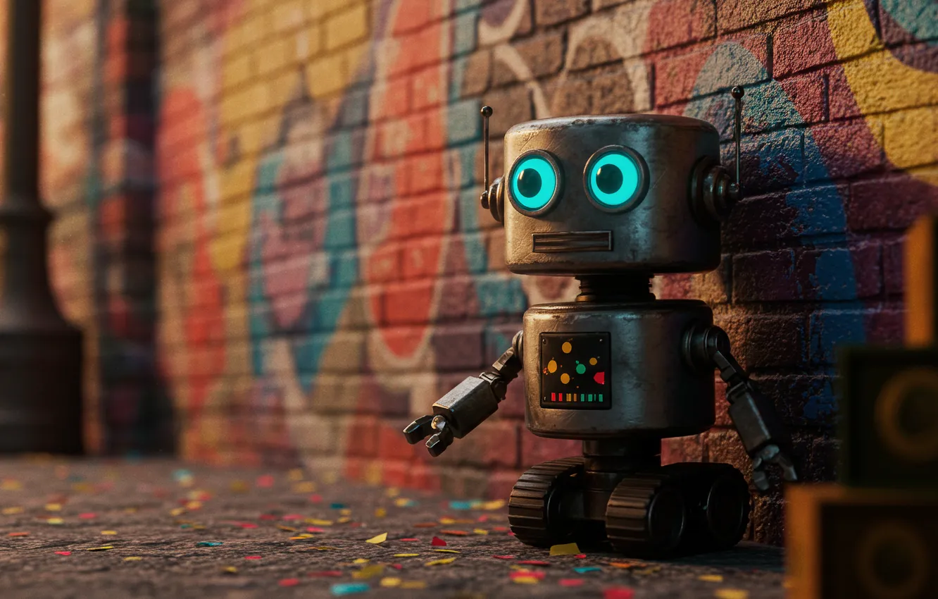 Photo wallpaper wall, Wallpaper, graffiti, toy, robot, art, wallpaper, wall