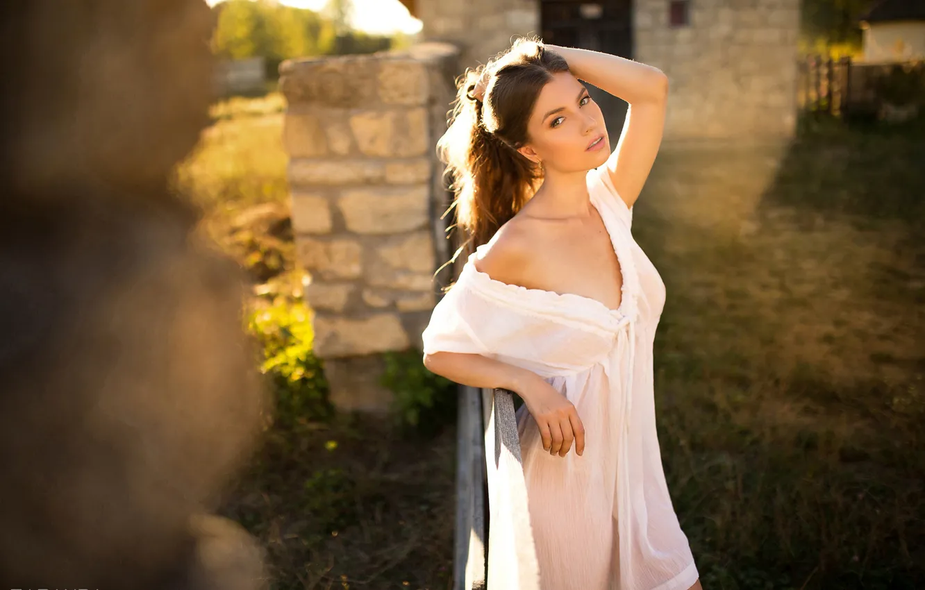 Photo wallpaper look, girl, pose, dress, neckline, Taranda, Taras Taranda