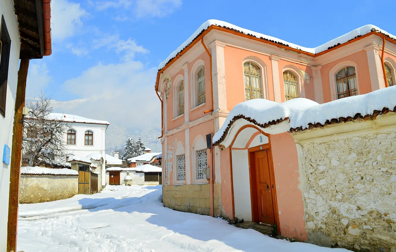 Photo wallpaper Home, Winter, Snow, Village, Winter, Snow, Village, Houses
