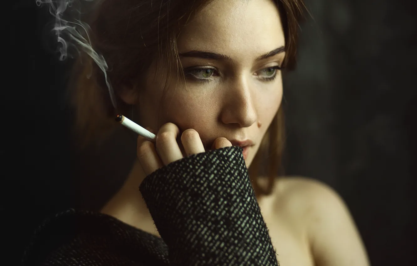 Photo wallpaper girl, reverie, cigarette