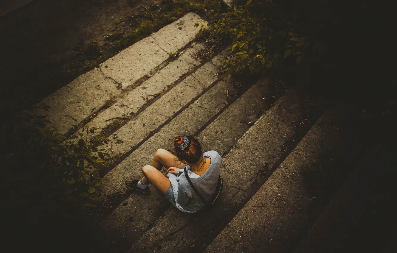 Photo wallpaper girl, loneliness, steps