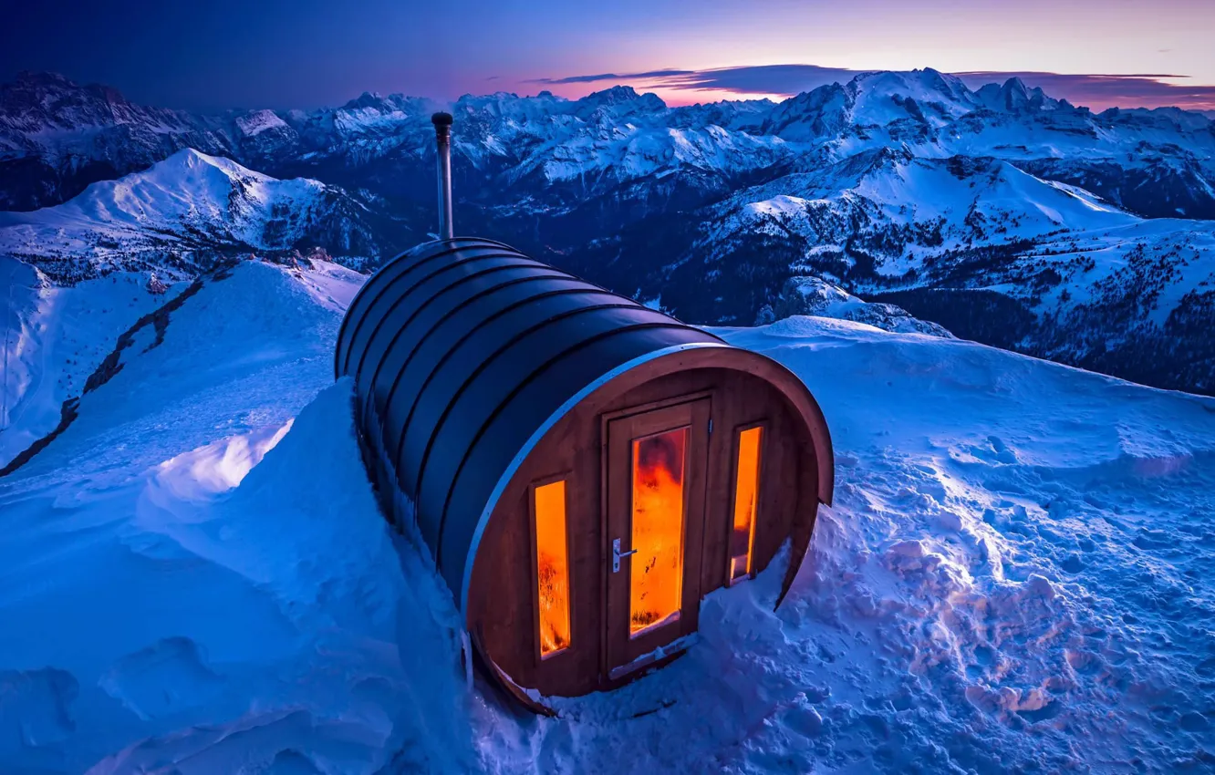 Photo wallpaper snow, sauna, Italy, The Dolomites, mount Lagazuoi
