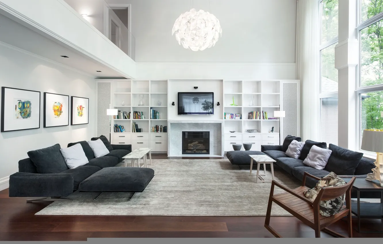 Photo wallpaper design, style, Villa, interior, fireplace, living room