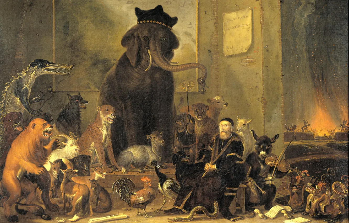 Photo wallpaper oil, picture, canvas, Cornelis Saftleven, A satire on the Court