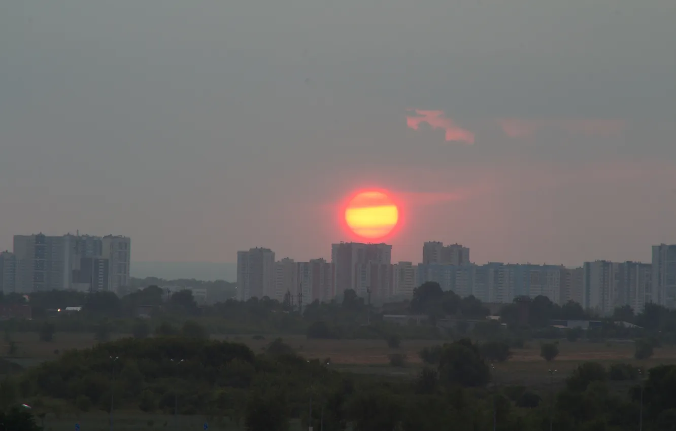 Photo wallpaper summer, the sky, the sun, sunset, the city, building, home, Russia