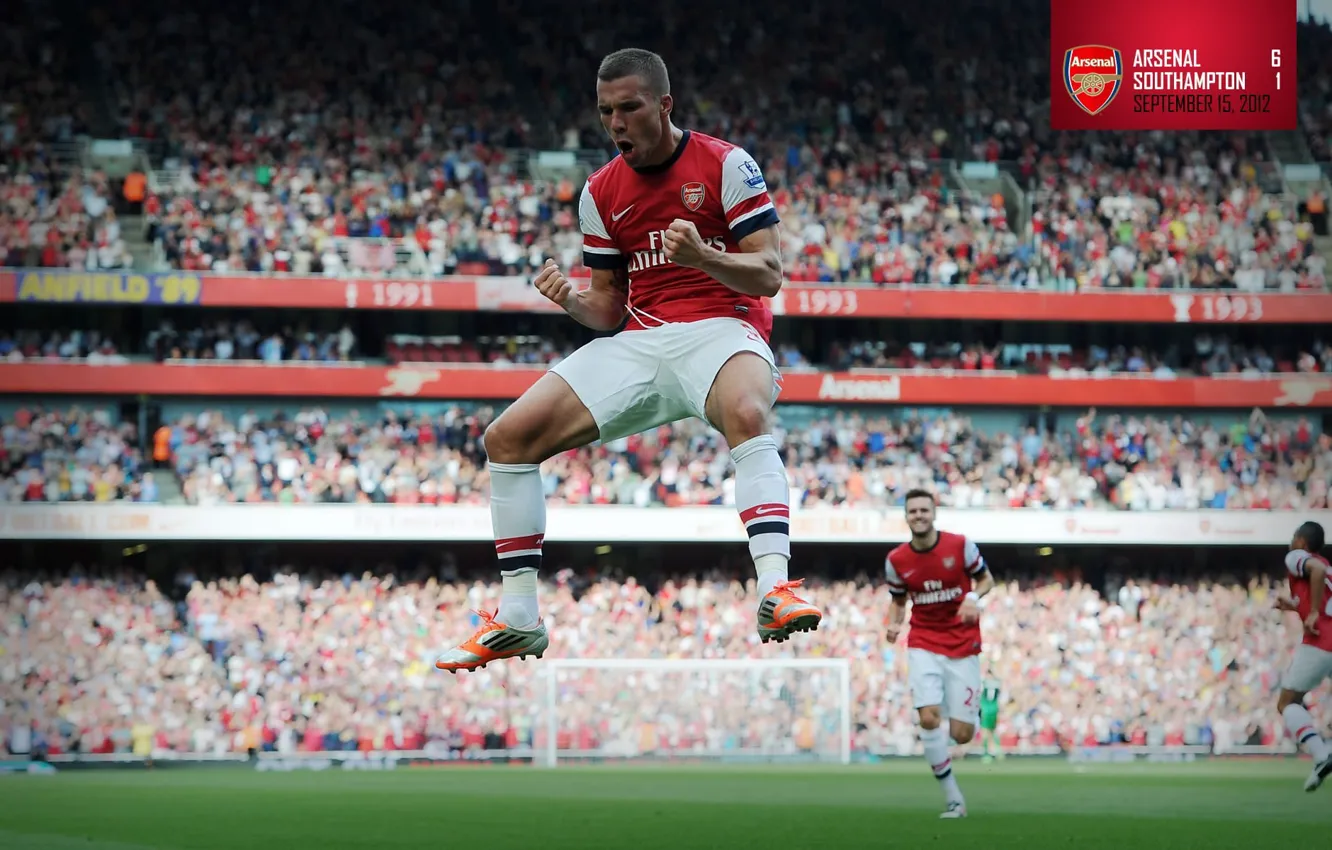 Photo wallpaper background, male, player, Arsenal, stadium, Arsenal, Lukas Podolski, Football Club